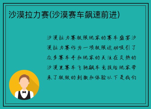 沙漠拉力赛(沙漠赛车飙速前进)
