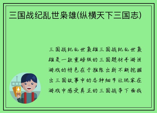 三国战纪乱世枭雄(纵横天下三国志)