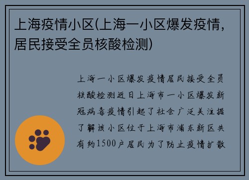 上海疫情小区(上海一小区爆发疫情，居民接受全员核酸检测)